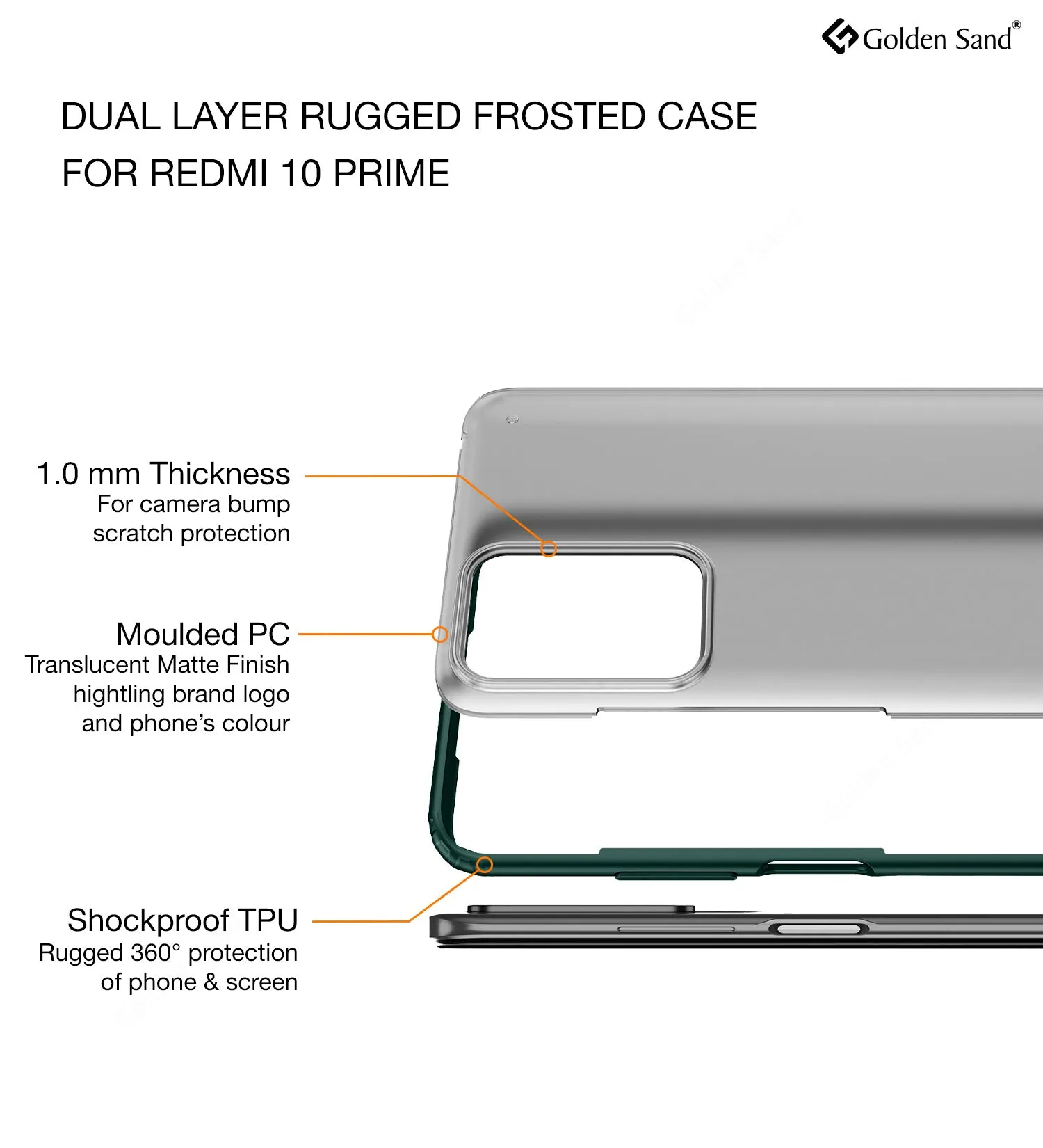 Rugged Frosted Semi Transparent PC Shock Proof Slim Back Case for Xiaomi Redmi 10 Prime, 6.5 inch, Green