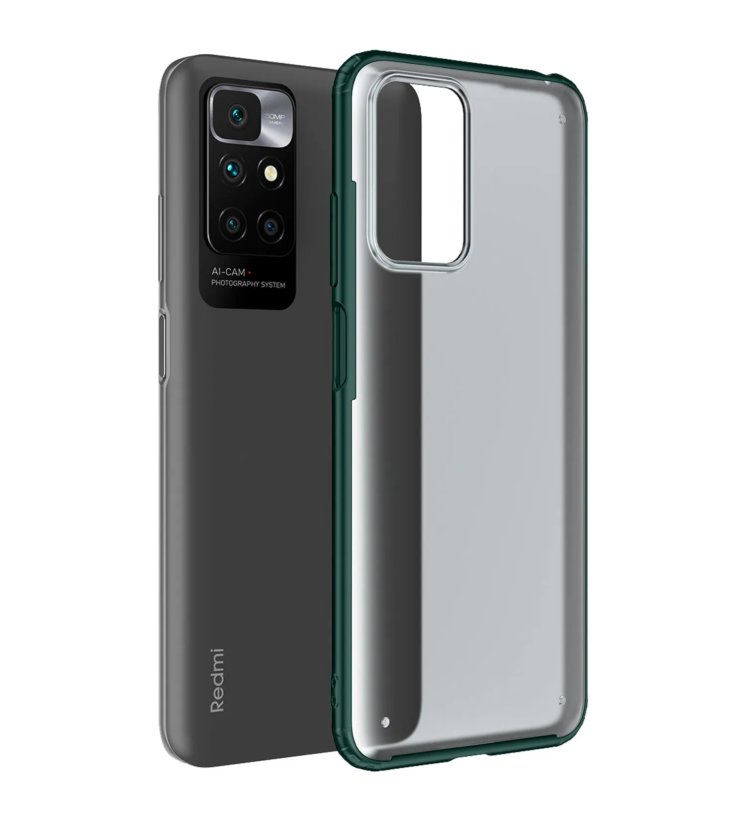 Rugged Frosted Semi Transparent PC Shock Proof Slim Back Case for Xiaomi Redmi 10 Prime, 6.5 inch, Green