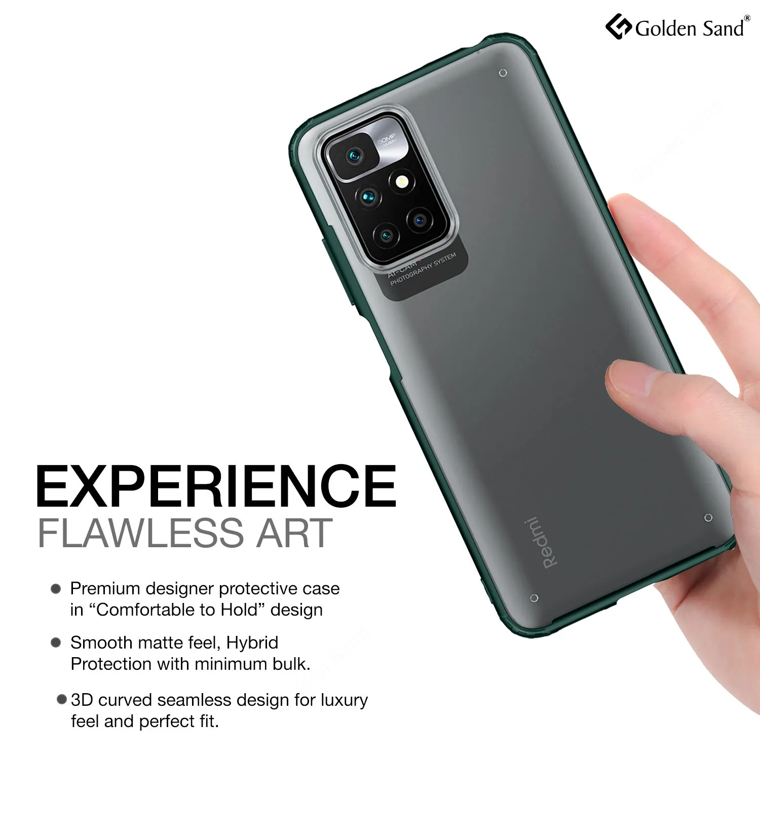 Rugged Frosted Semi Transparent PC Shock Proof Slim Back Case for Xiaomi Redmi 10 Prime, 6.5 inch, Green