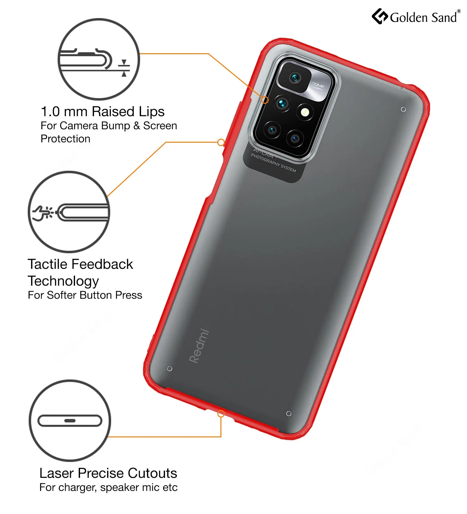Rugged Frosted Semi Transparent PC Shock Proof Slim Back Case for Xiaomi Redmi 10 Prime, 6.5 inch, Red