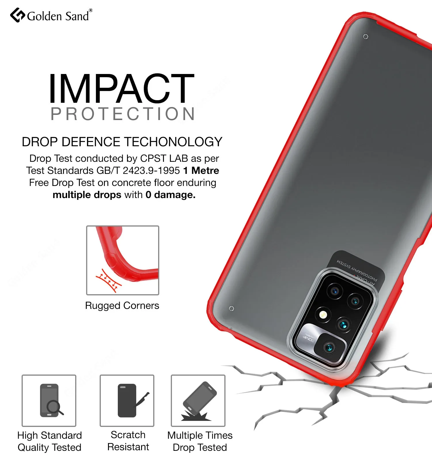 Rugged Frosted Semi Transparent PC Shock Proof Slim Back Case for Xiaomi Redmi 10 Prime, 6.5 inch, Red
