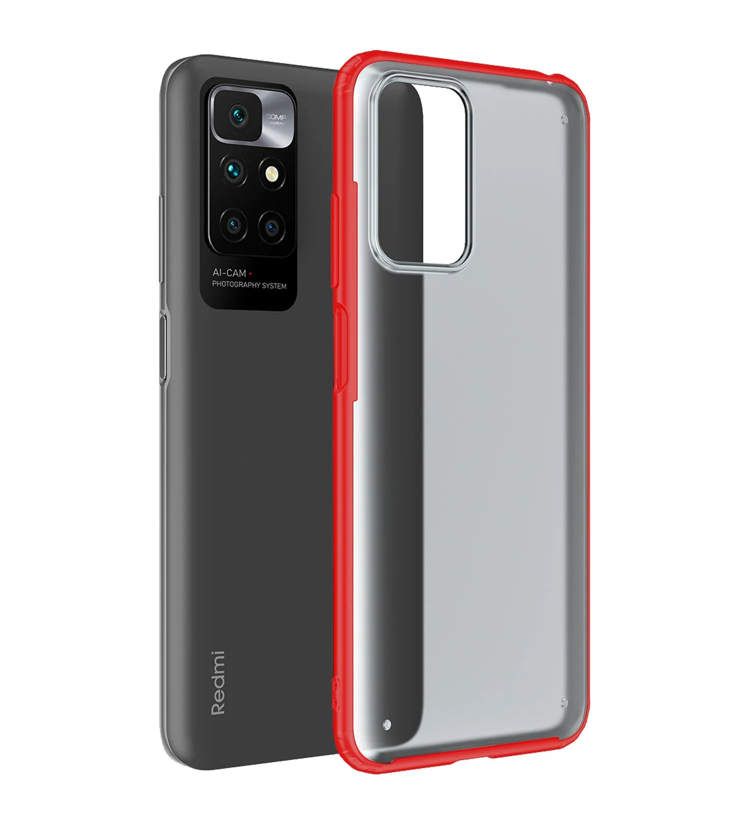 Rugged Frosted Semi Transparent PC Shock Proof Slim Back Case for Xiaomi Redmi 10 Prime, 6.5 inch, Red
