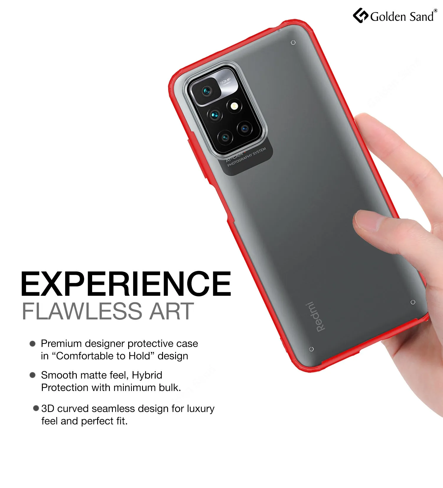Rugged Frosted Semi Transparent PC Shock Proof Slim Back Case for Xiaomi Redmi 10 Prime, 6.5 inch, Red
