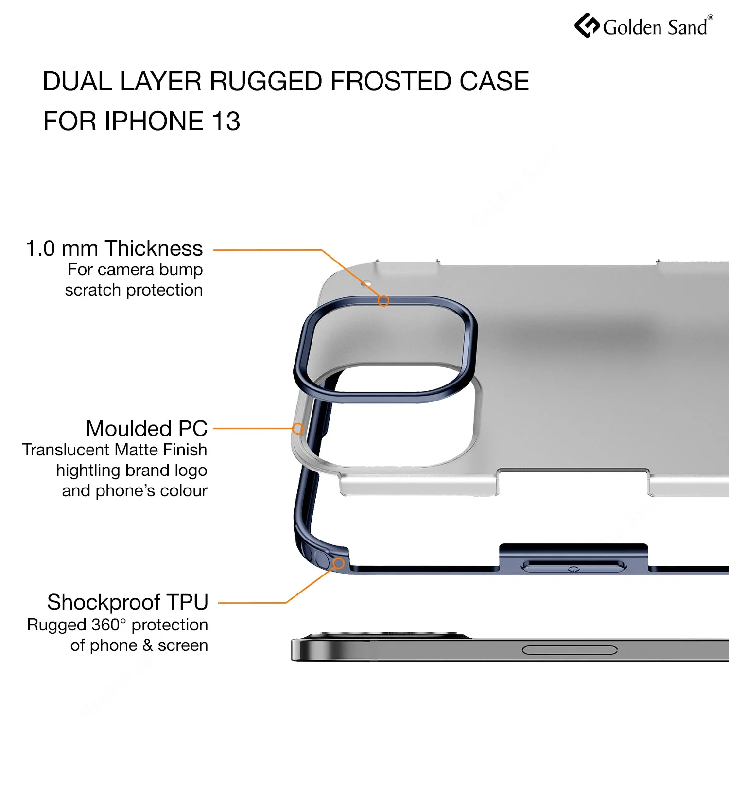 Rugged Frosted Semi Transparent PC Shock Proof Slim Back Cover for Apple iPhone 13, 6.1 inch, Blue