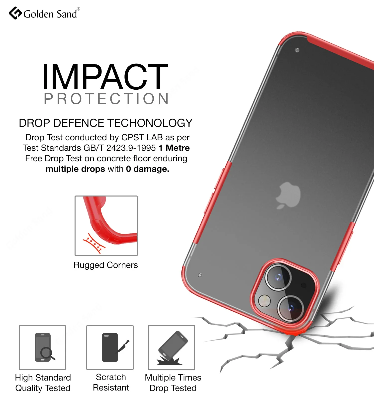 Rugged Frosted Semi Transparent PC Shock Proof Slim Back Cover for Apple iPhone 13, 6.1 inch, Red
