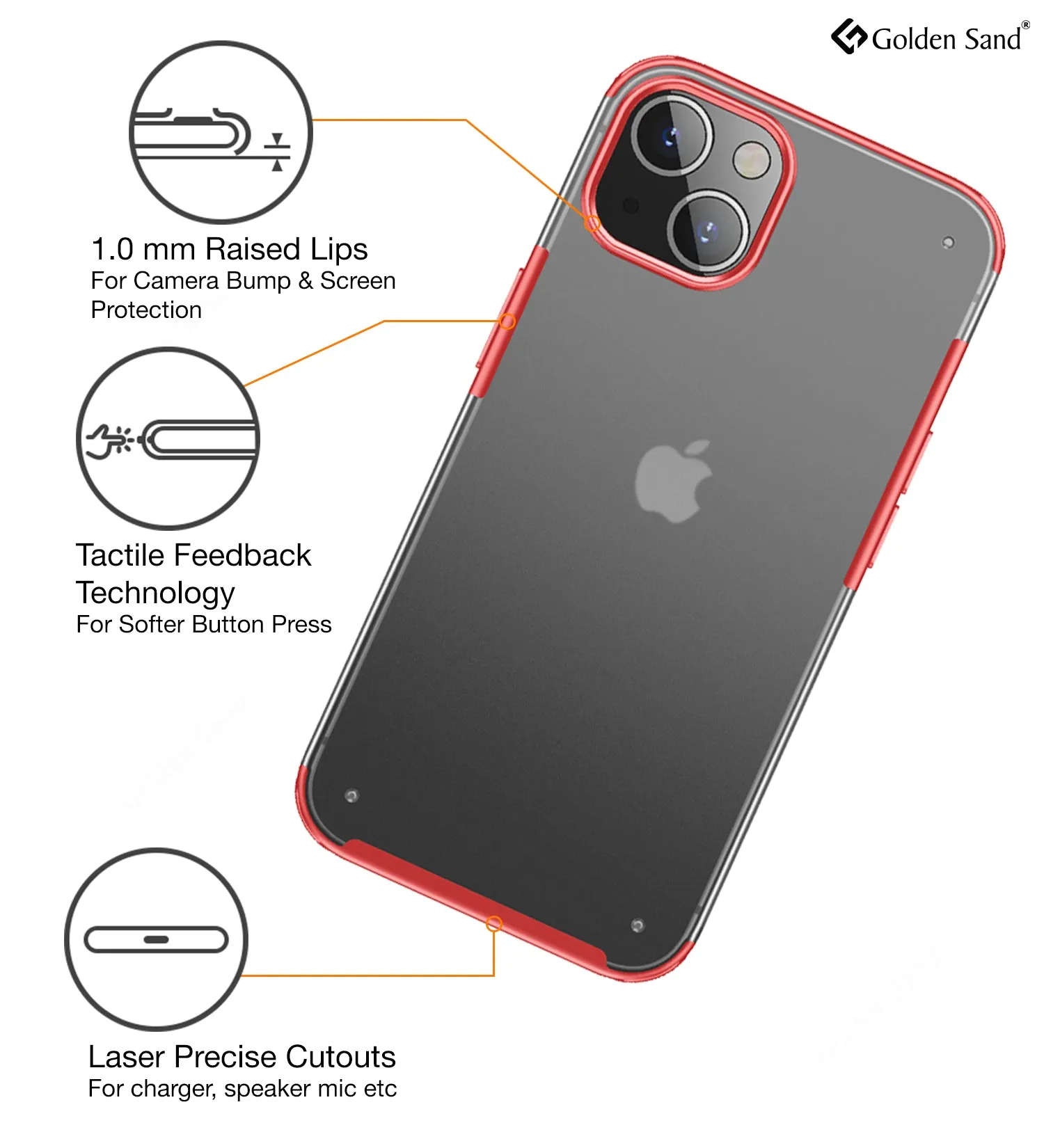 Rugged Frosted Semi Transparent PC Shock Proof Slim Back Cover for Apple iPhone 13, 6.1 inch, Red