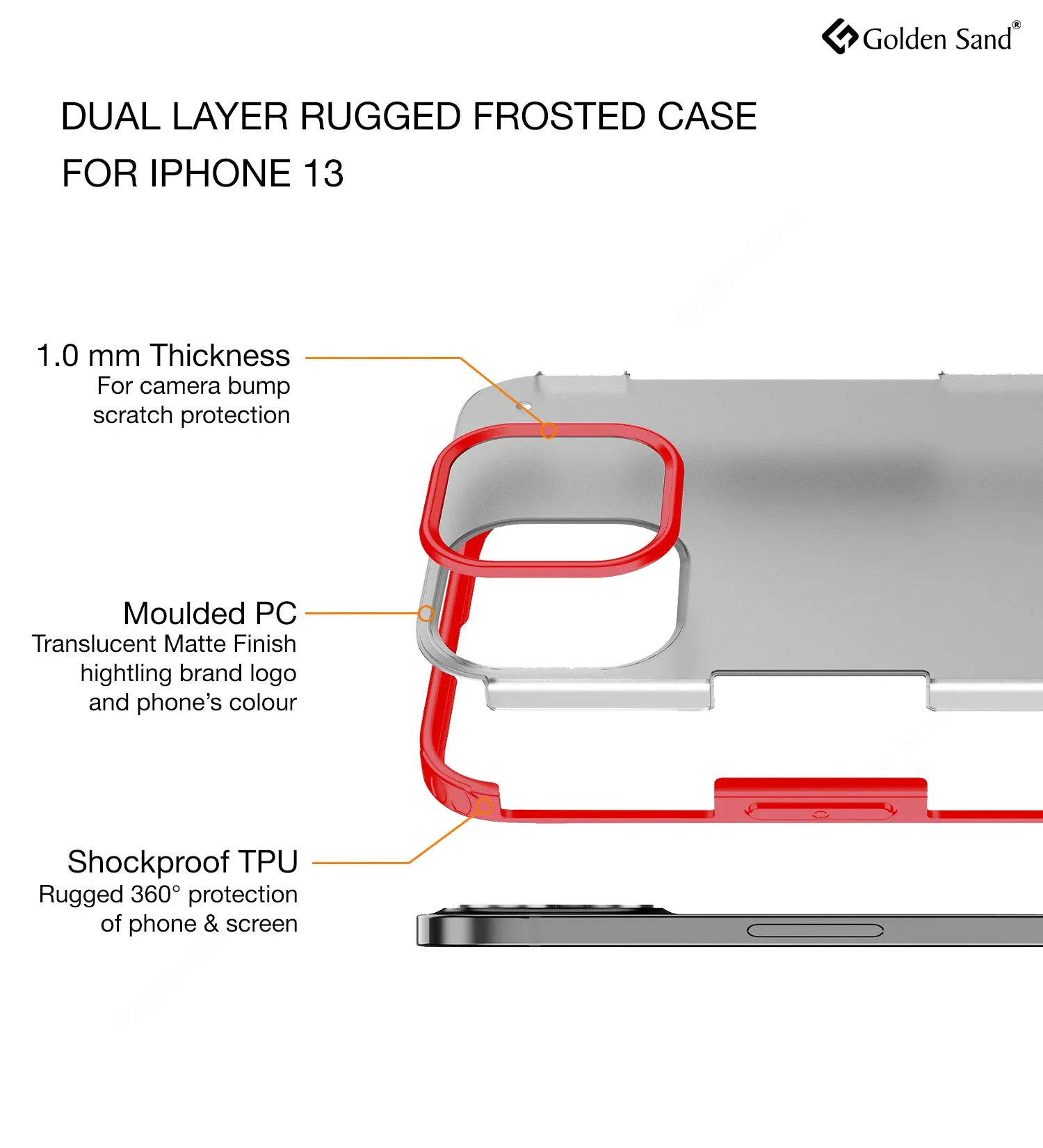 Rugged Frosted Semi Transparent PC Shock Proof Slim Back Cover for Apple iPhone 13, 6.1 inch, Red