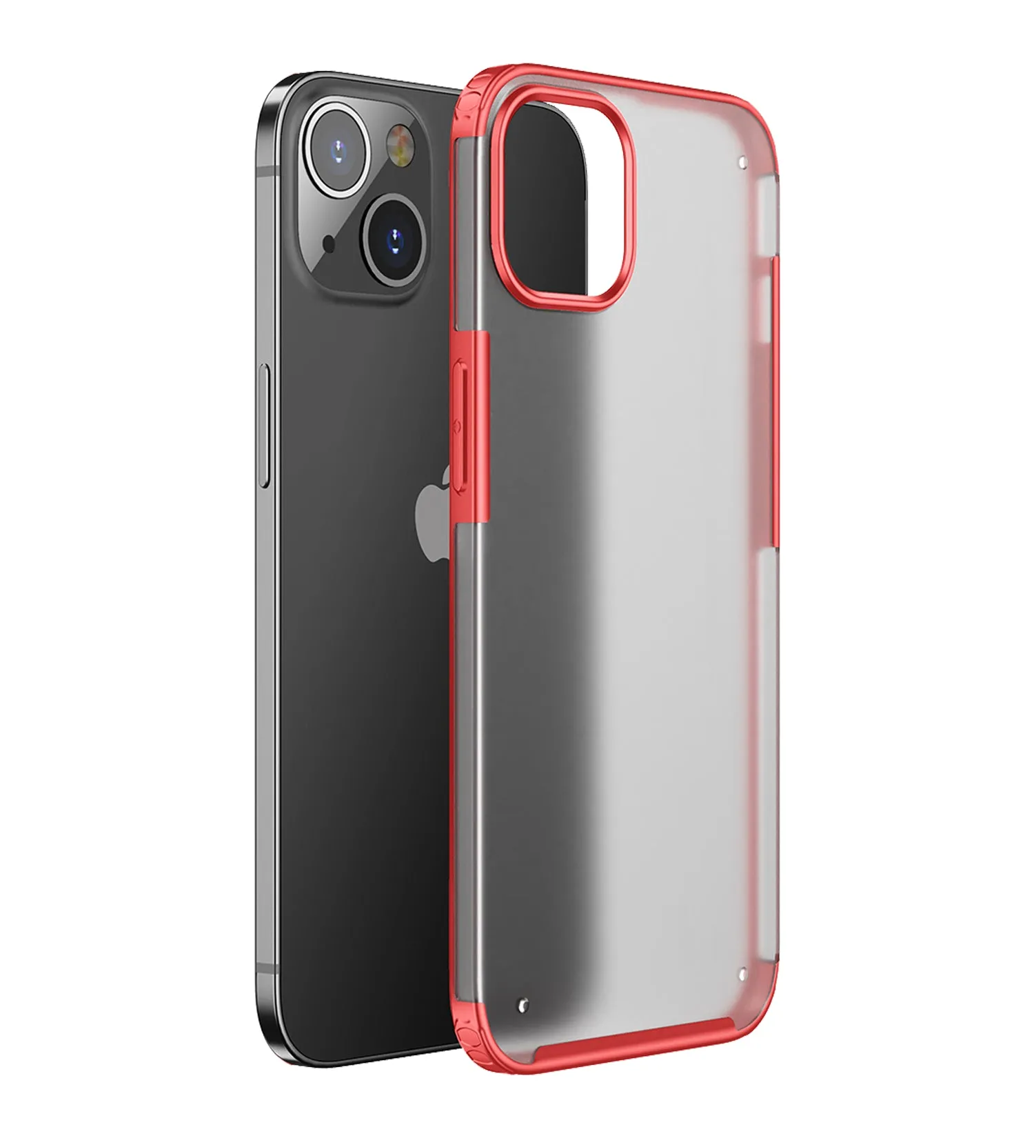 Rugged Frosted Semi Transparent PC Shock Proof Slim Back Cover for Apple iPhone 13, 6.1 inch, Red