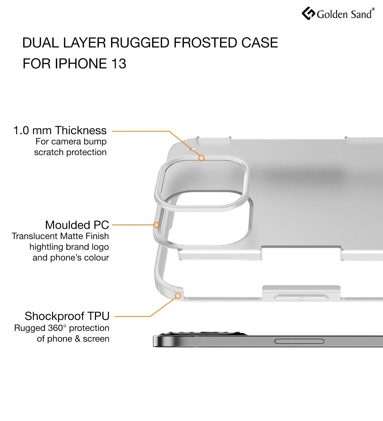 Rugged Frosted Semi Transparent PC Shock Proof Slim Back Cover for Apple iPhone 13, 6.1 inch, Translucent White
