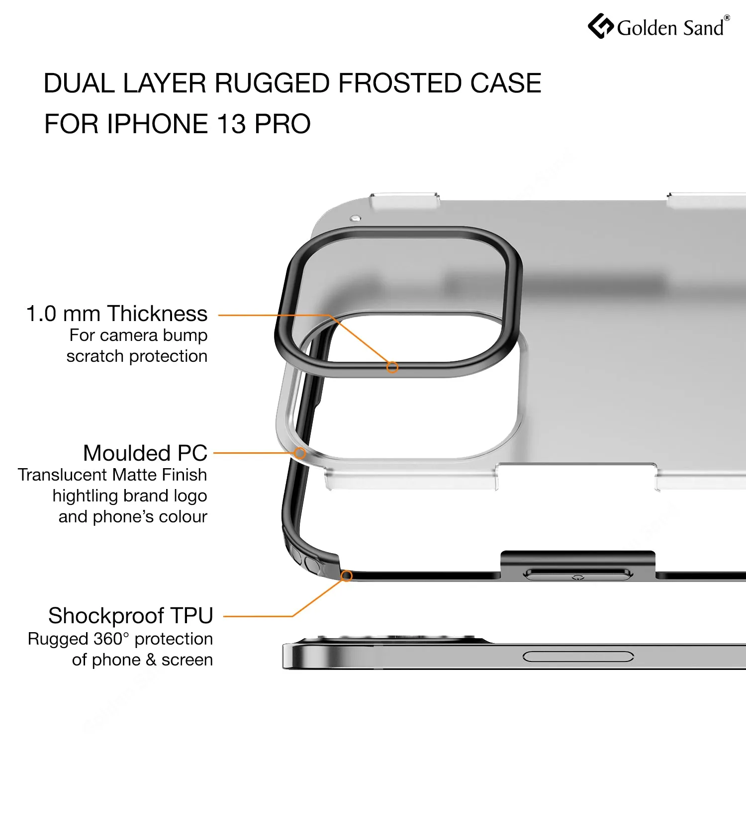 Rugged Frosted Semi Transparent PC Shock Proof Slim Back Cover for Apple iPhone 13 Pro, 6.1 inch, Black
