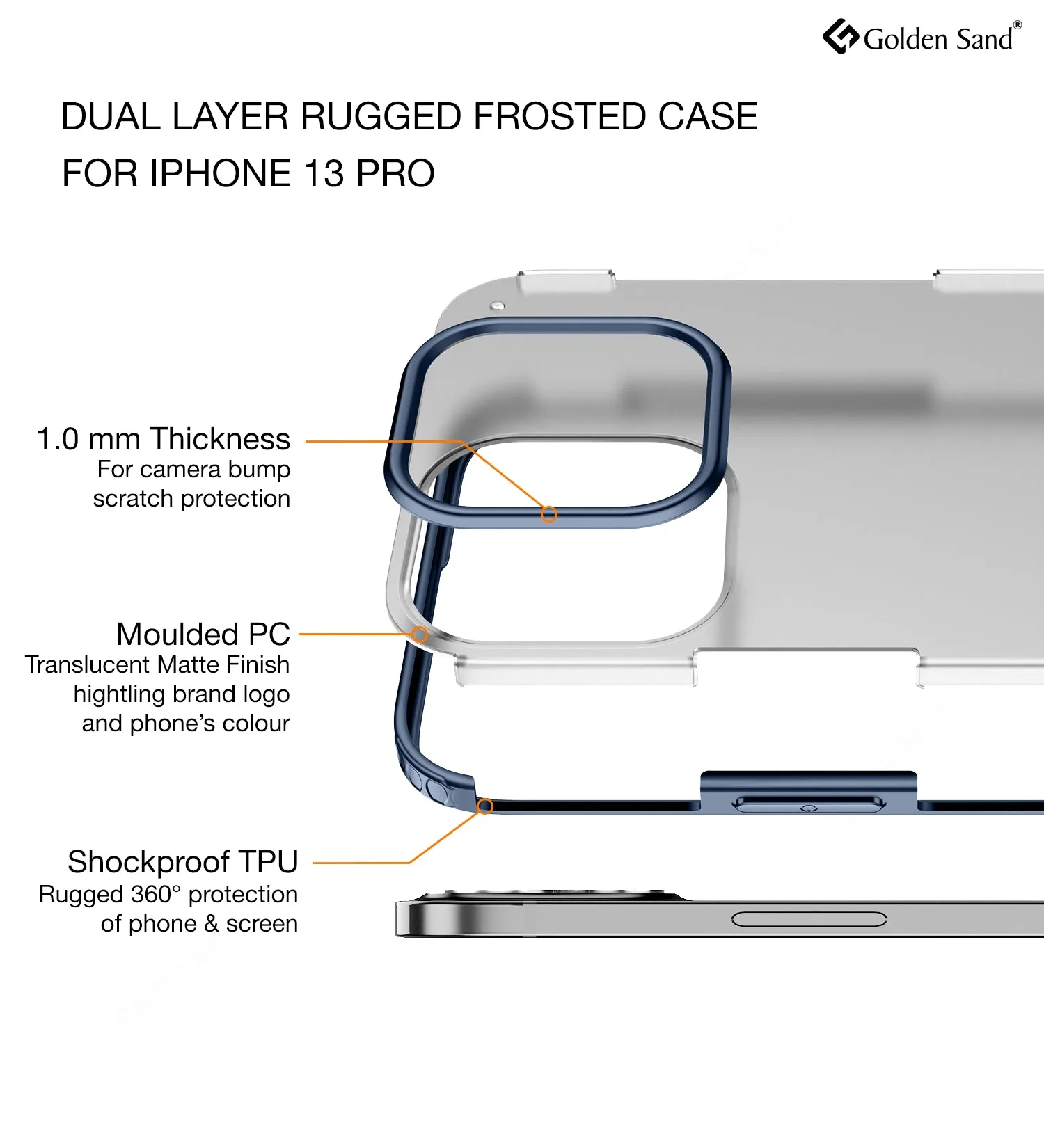 Rugged Frosted Semi Transparent PC Shock Proof Slim Back Cover for Apple iPhone 13 Pro, 6.1 inch, Blue