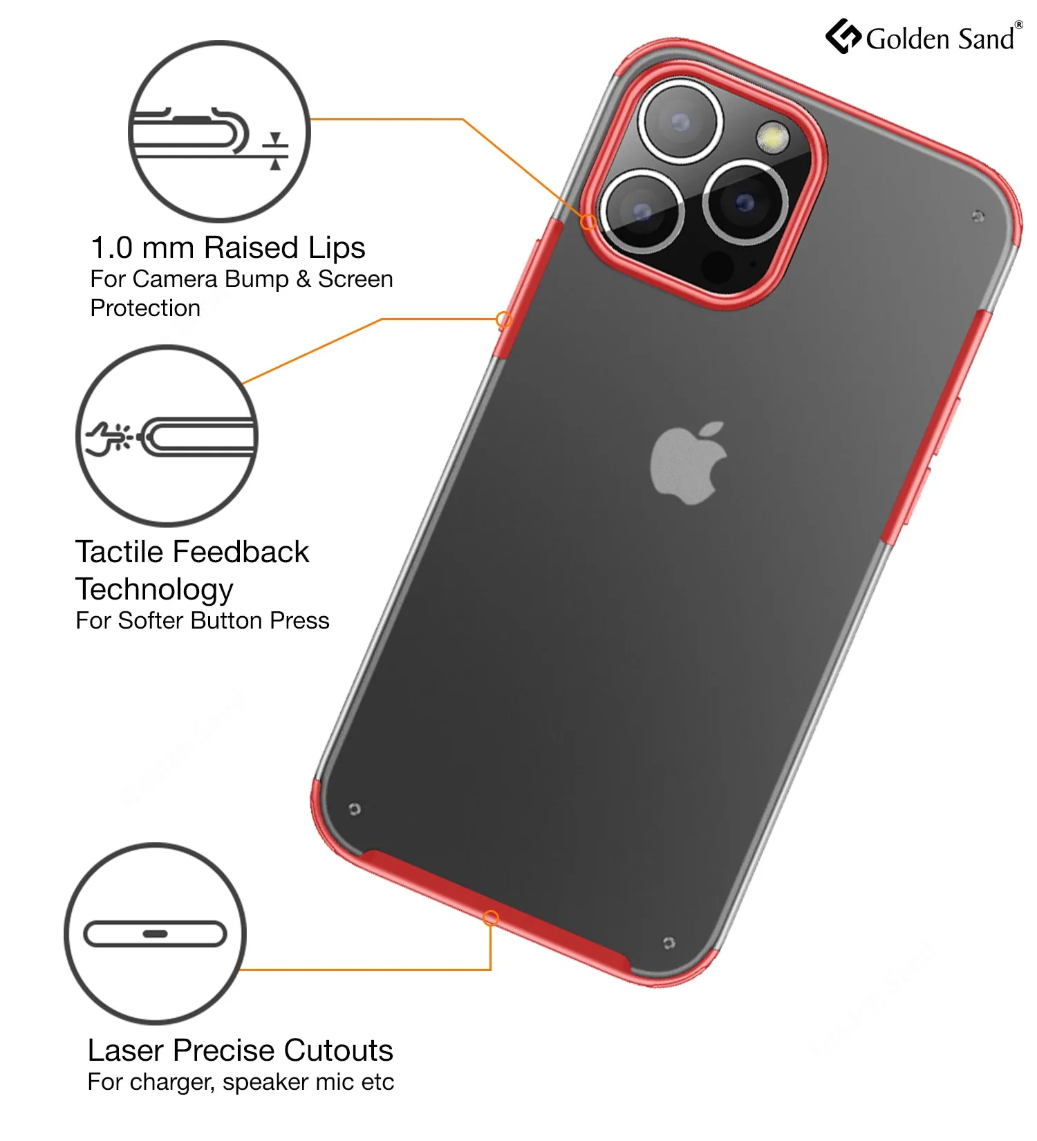 Rugged Frosted Semi Transparent PC Shock Proof Slim Back Cover for Apple iPhone 13 Pro, 6.1 inch, Red