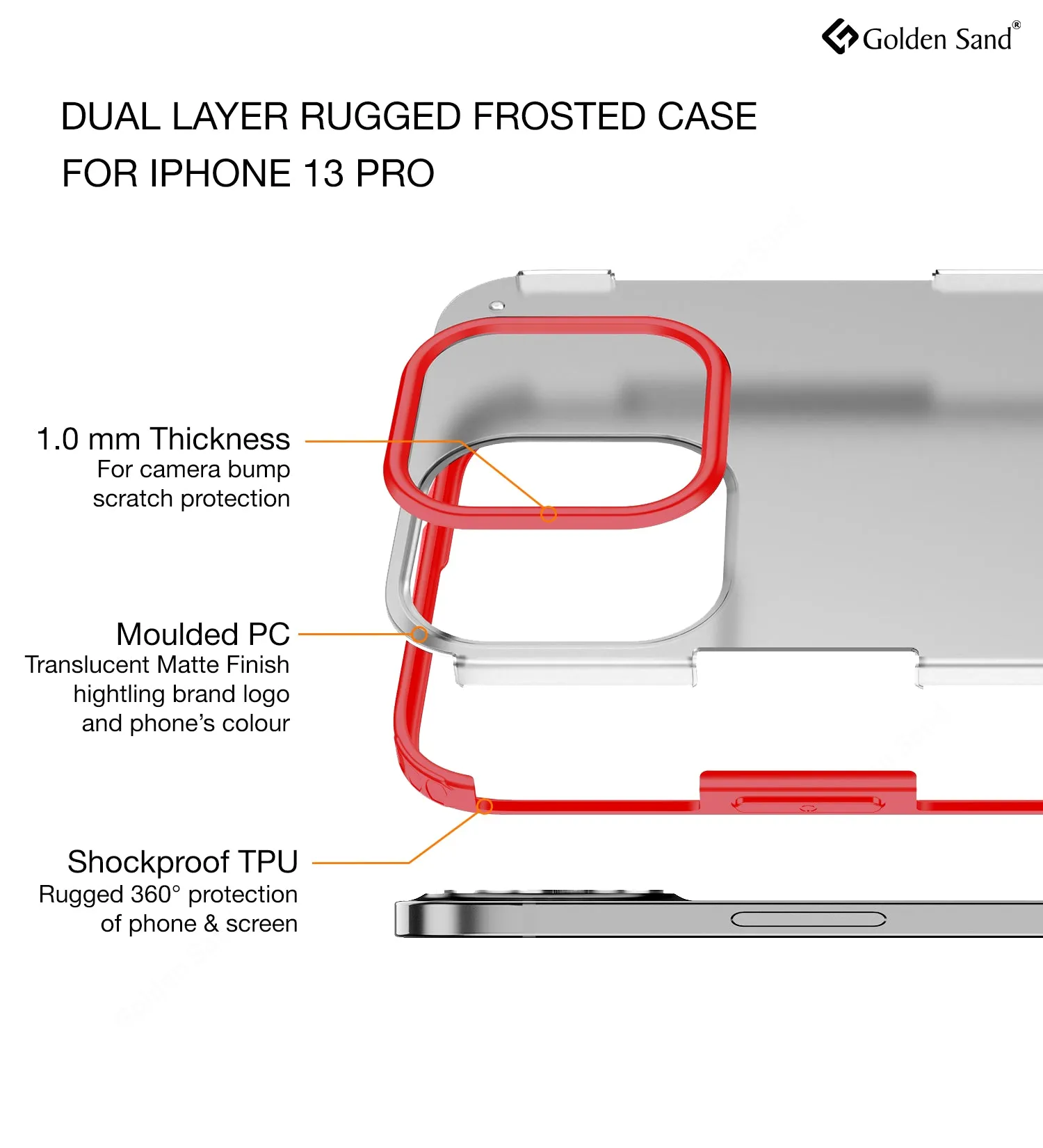 Rugged Frosted Semi Transparent PC Shock Proof Slim Back Cover for Apple iPhone 13 Pro, 6.1 inch, Red