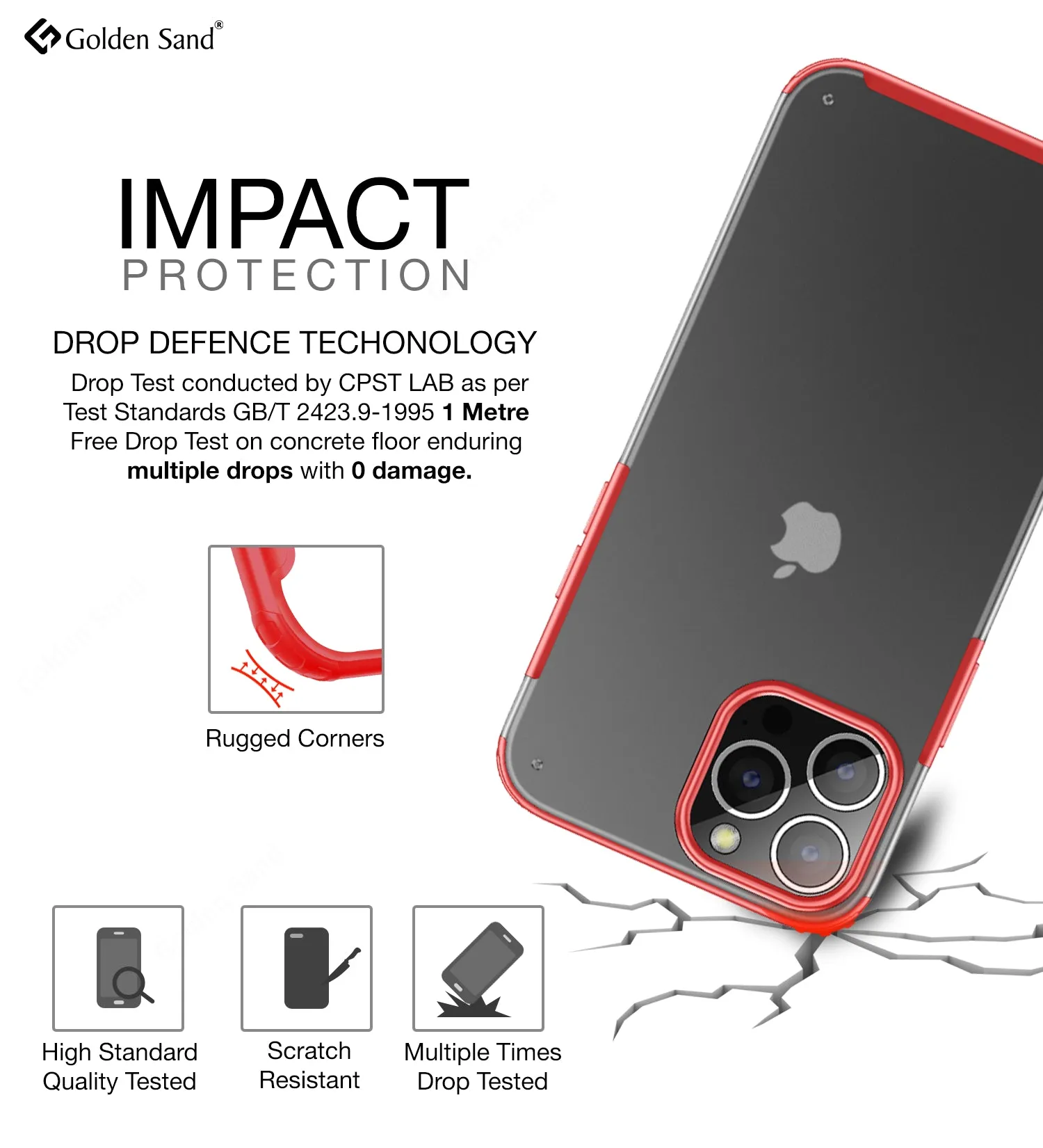 Rugged Frosted Semi Transparent PC Shock Proof Slim Back Cover for Apple iPhone 13 Pro, 6.1 inch, Red