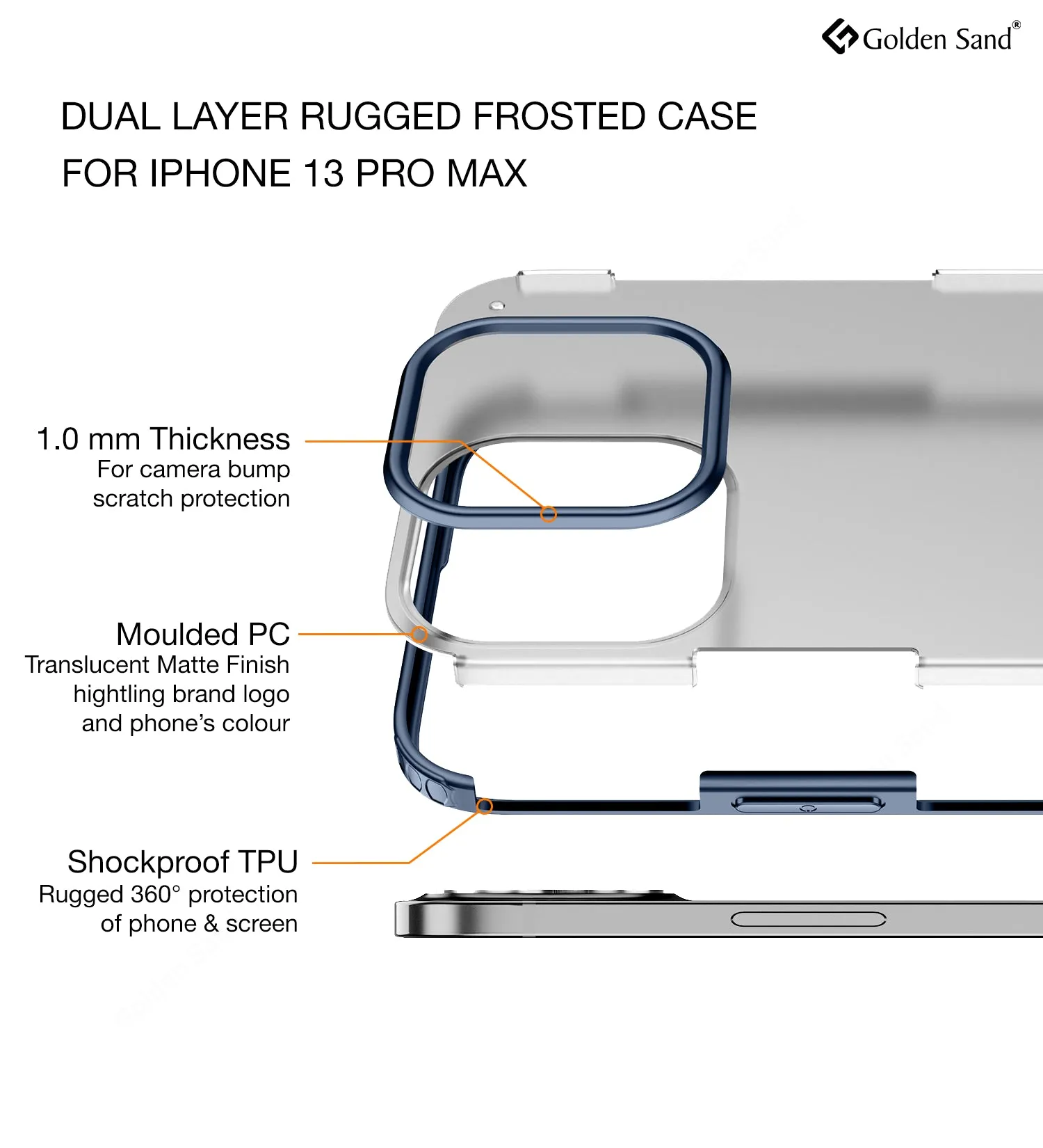 Rugged Frosted Semi Transparent PC Shock Proof Slim Back Cover for Apple iPhone 13 Pro Max, 6.7 inch, Blue