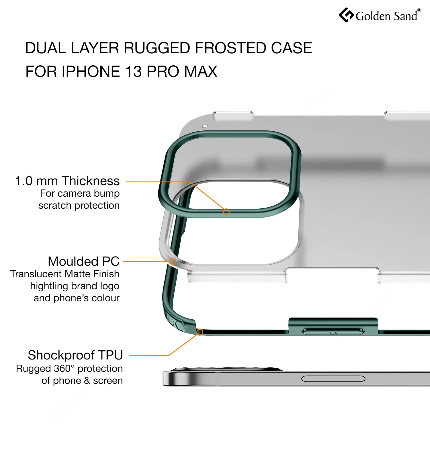 Rugged Frosted Semi Transparent PC Shock Proof Slim Back Cover for Apple iPhone 13 Pro Max, 6.7 inch, Green