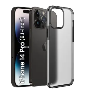 Rugged Frosted Semi Transparent PC Shock Proof Slim Back Cover for Apple iPhone 14 Pro, 6.1 inch, Black
