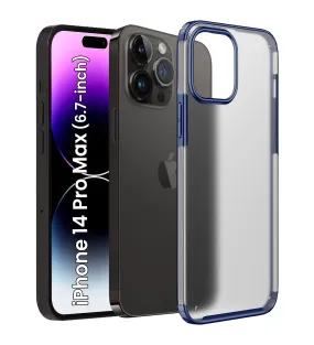 Rugged Frosted Semi Transparent PC Shock Proof Slim Back Cover for Apple iPhone 14 Pro Max, 6.7 inch, Blue