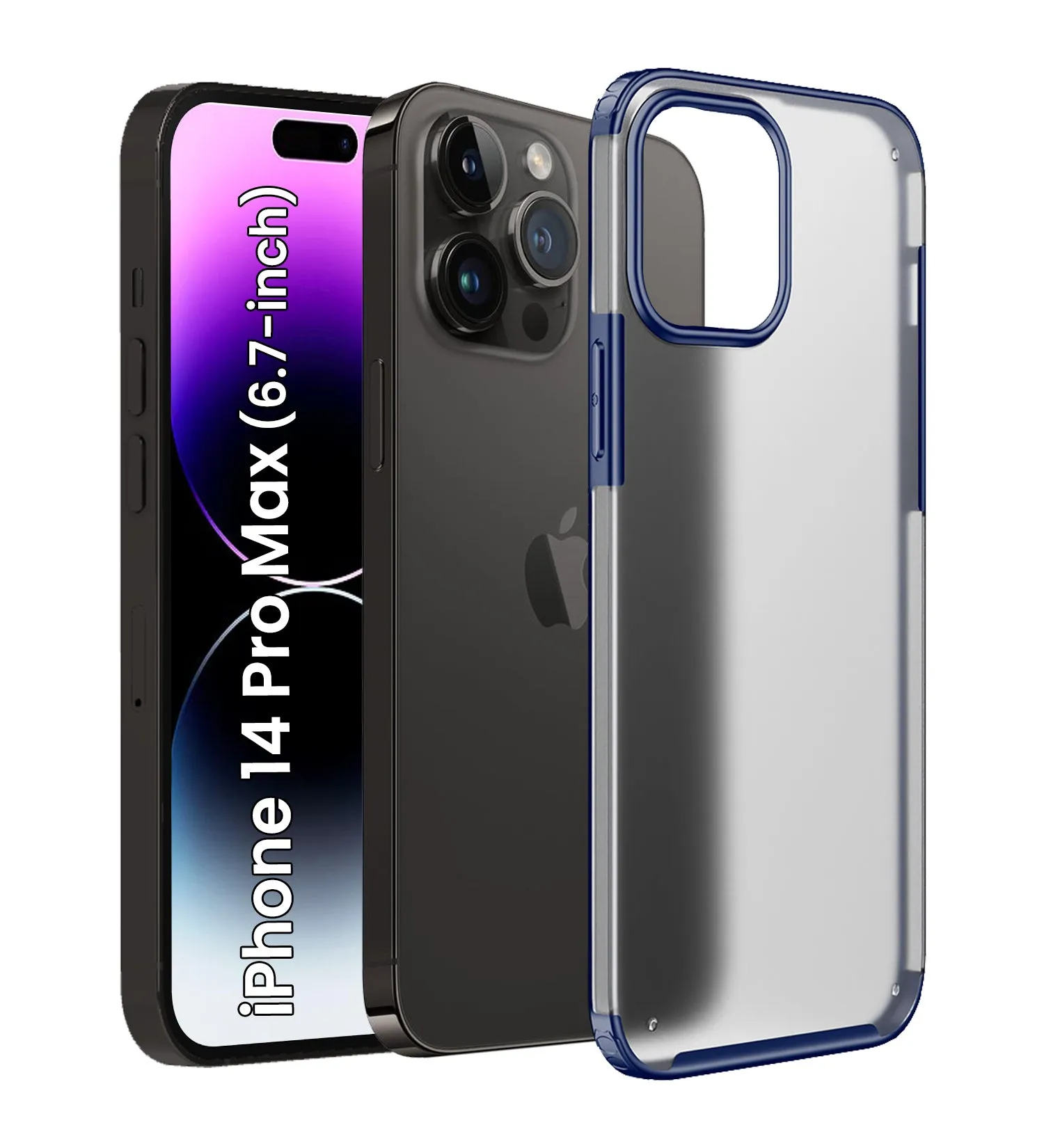 Rugged Frosted Semi Transparent PC Shock Proof Slim Back Cover for Apple iPhone 14 Pro Max, 6.7 inch, Blue