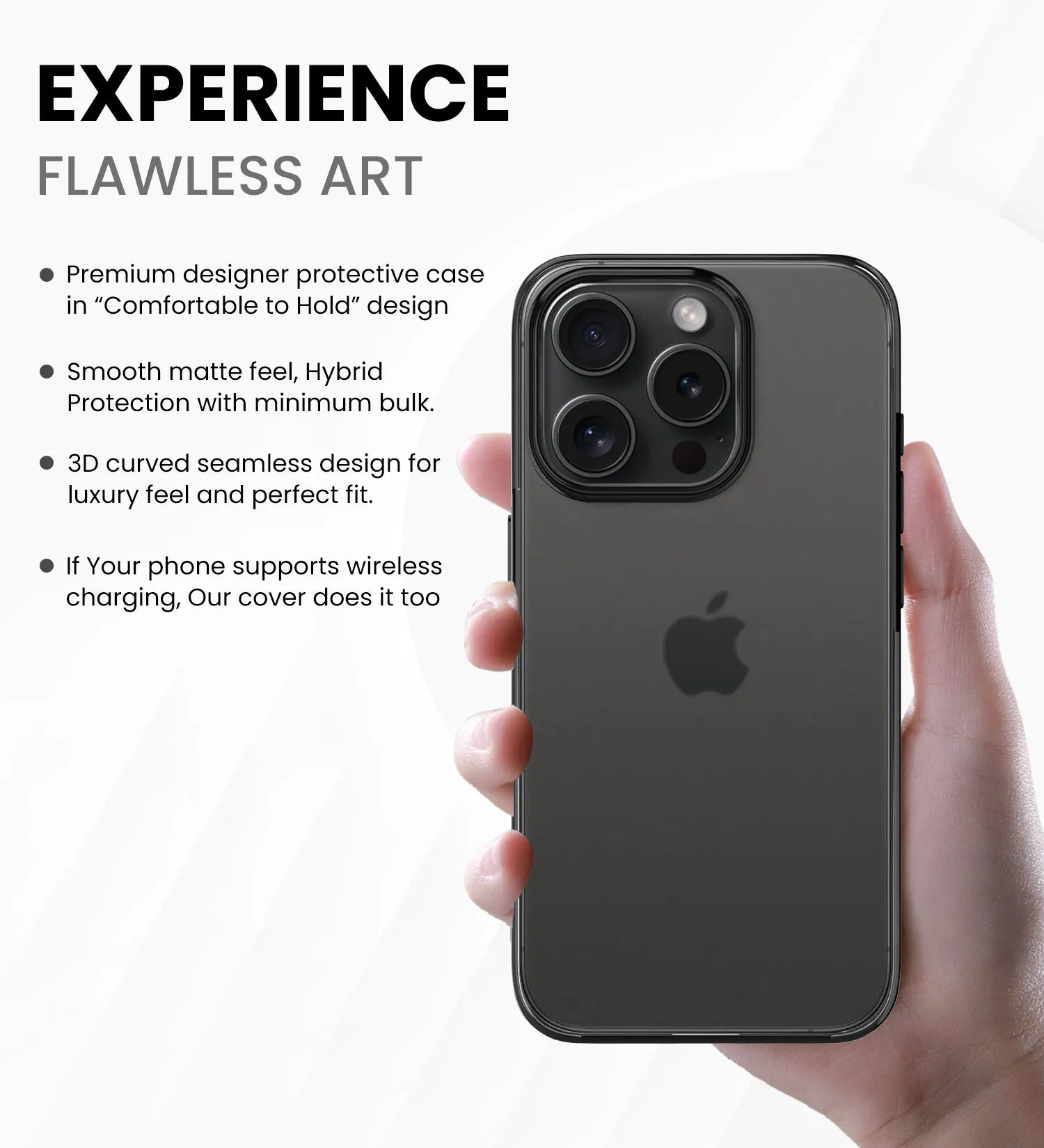 Rugged Frosted Semi Transparent PC Shock Proof Slim Back Cover for Apple iPhone 15 Pro, 6.1 inch, Black