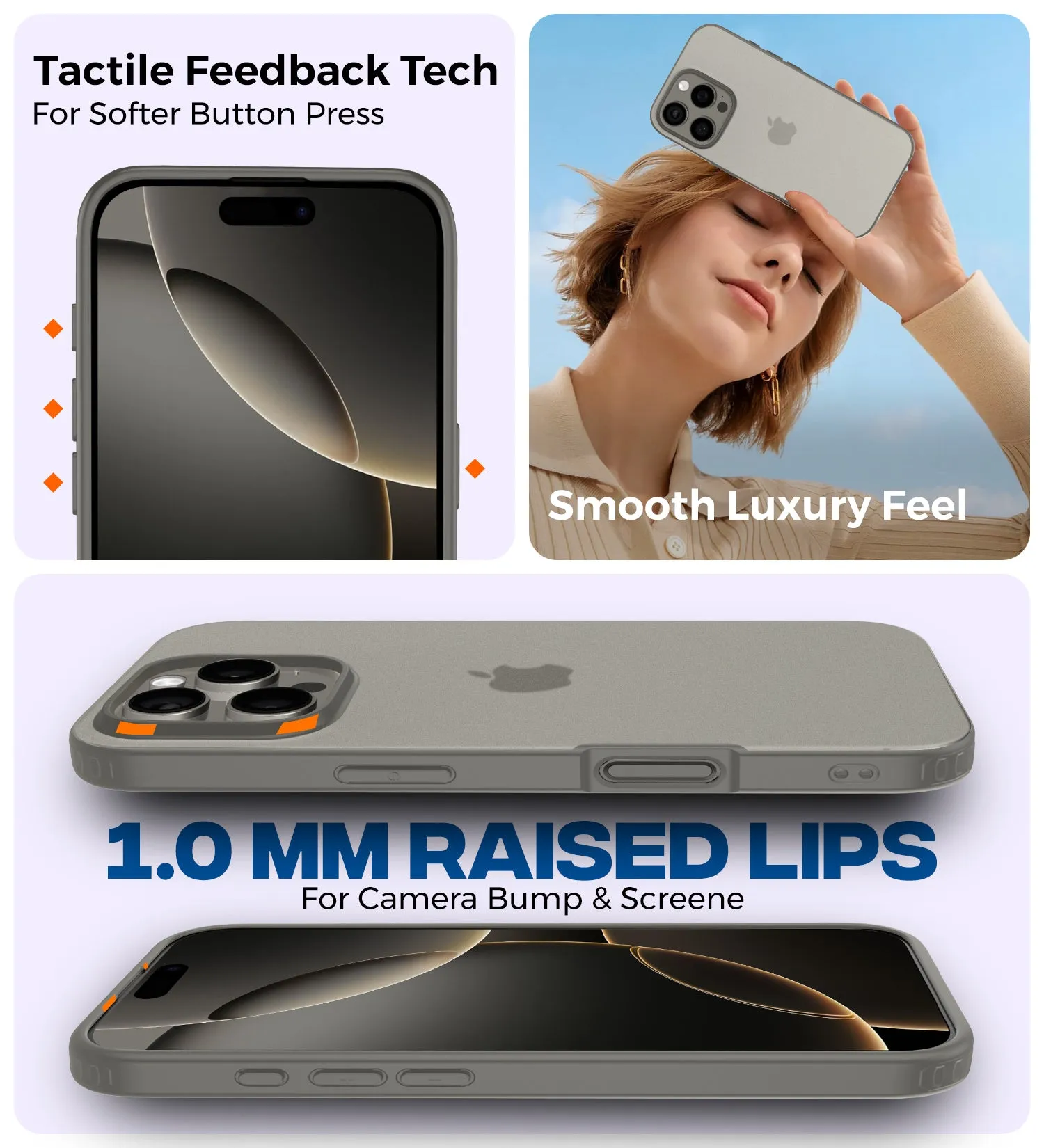 Rugged Frosted Semi Transparent PC Shock Proof Slim Back Cover for Apple iPhone 16 Pro Max, 6.9 inch, Grey