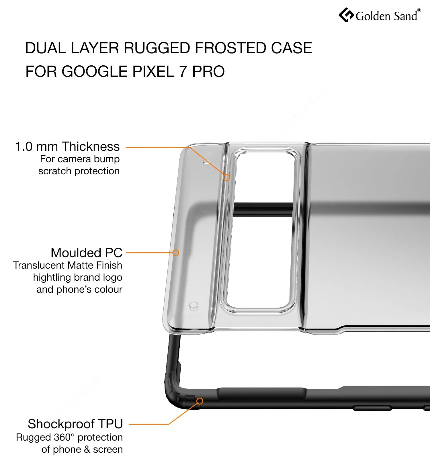 Rugged Frosted Semi Transparent PC Shock Proof Slim Back Cover for Google Pixel 7 Pro 5G, 6.7 inch, Black