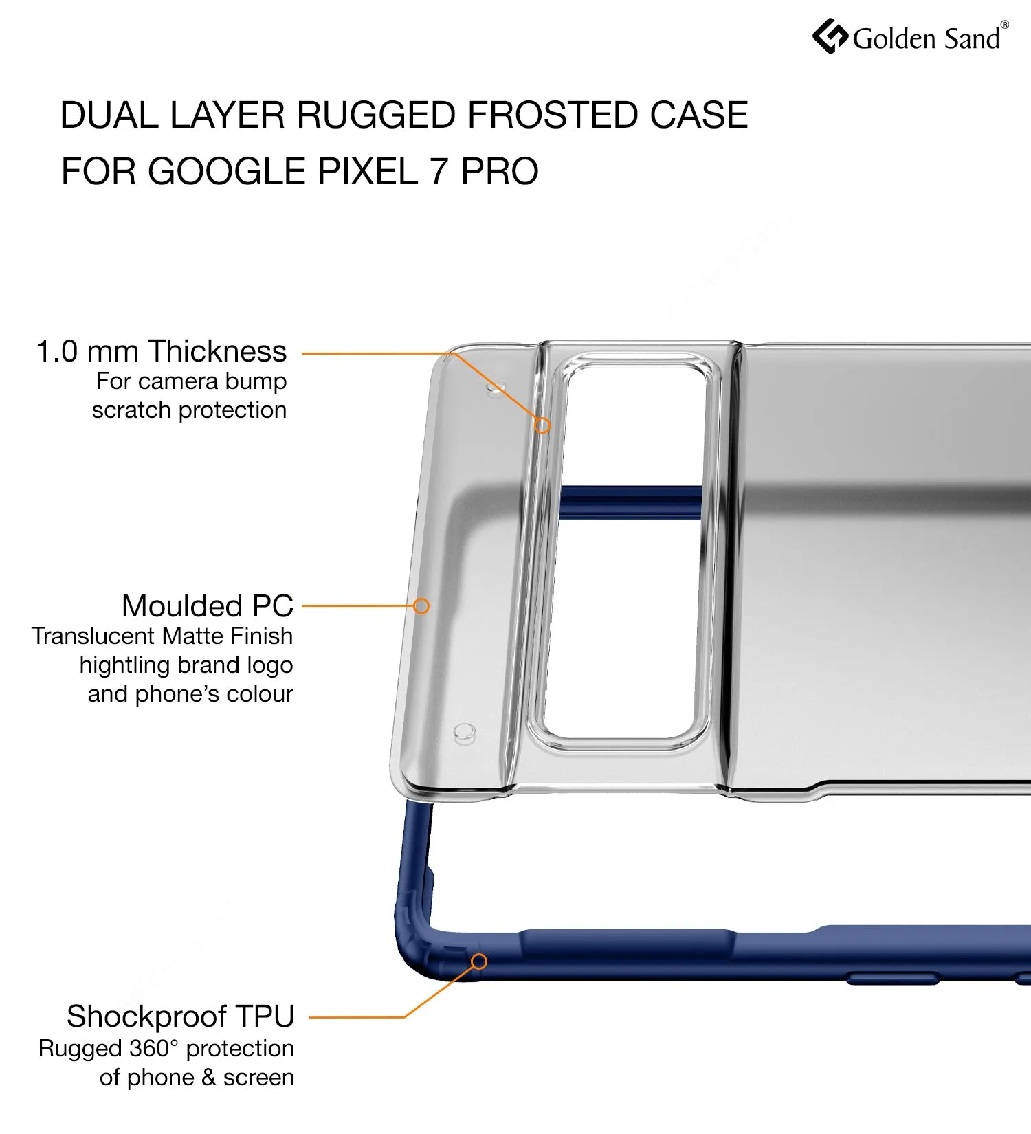 Rugged Frosted Semi Transparent PC Shock Proof Slim Back Cover for Google Pixel 7 Pro 5G, 6.7 inch, Blue