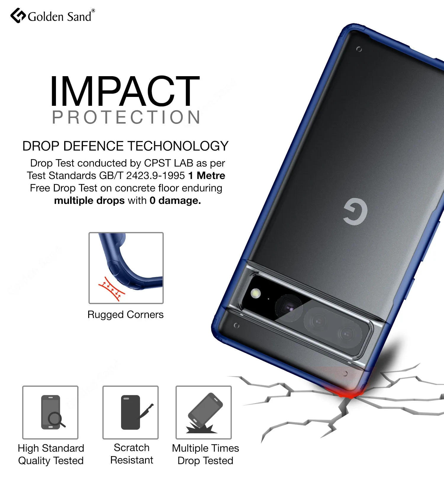 Rugged Frosted Semi Transparent PC Shock Proof Slim Back Cover for Google Pixel 7 Pro 5G, 6.7 inch, Blue