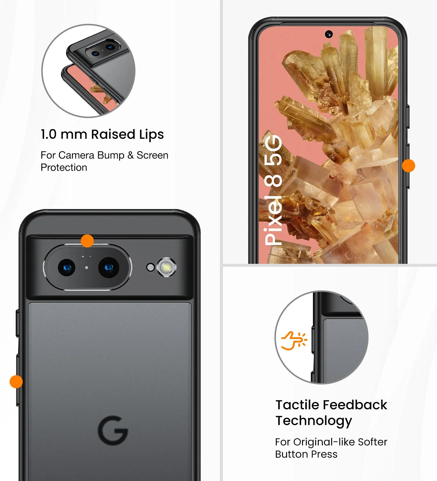 Rugged Frosted Semi Transparent PC Shock Proof Slim Back Cover for Google Pixel 8 5G, 6.17 inch, Black