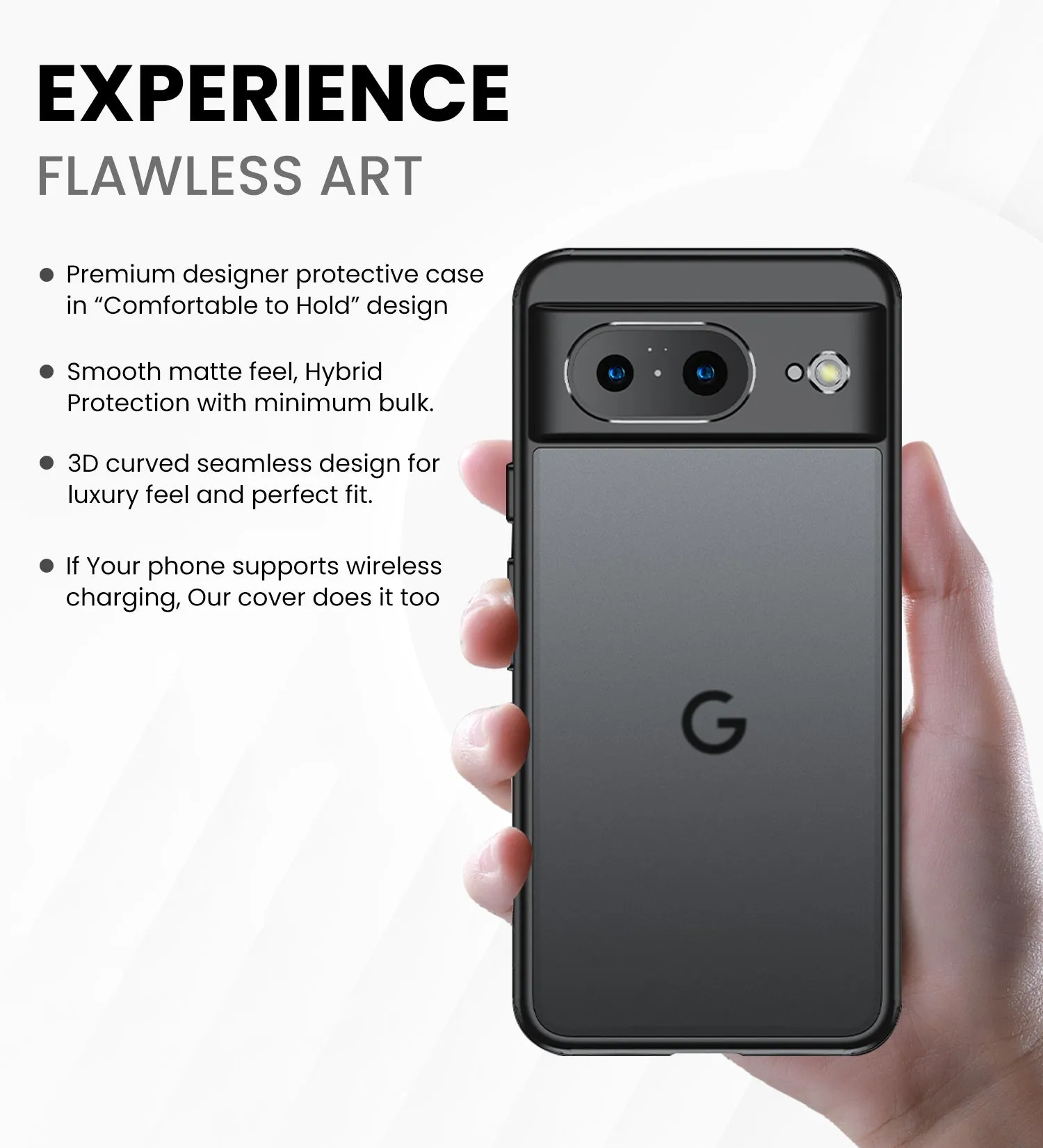 Rugged Frosted Semi Transparent PC Shock Proof Slim Back Cover for Google Pixel 8 5G, 6.17 inch, Black