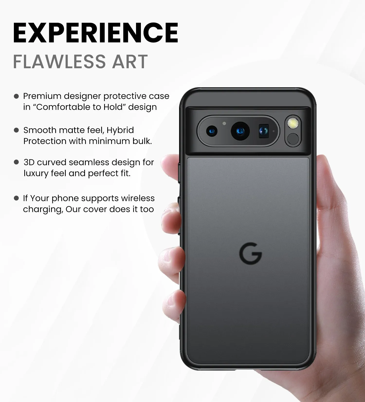 Rugged Frosted Semi Transparent PC Shock Proof Slim Back Cover for Google Pixel 8 Pro 5G, 6.7 inch, Black
