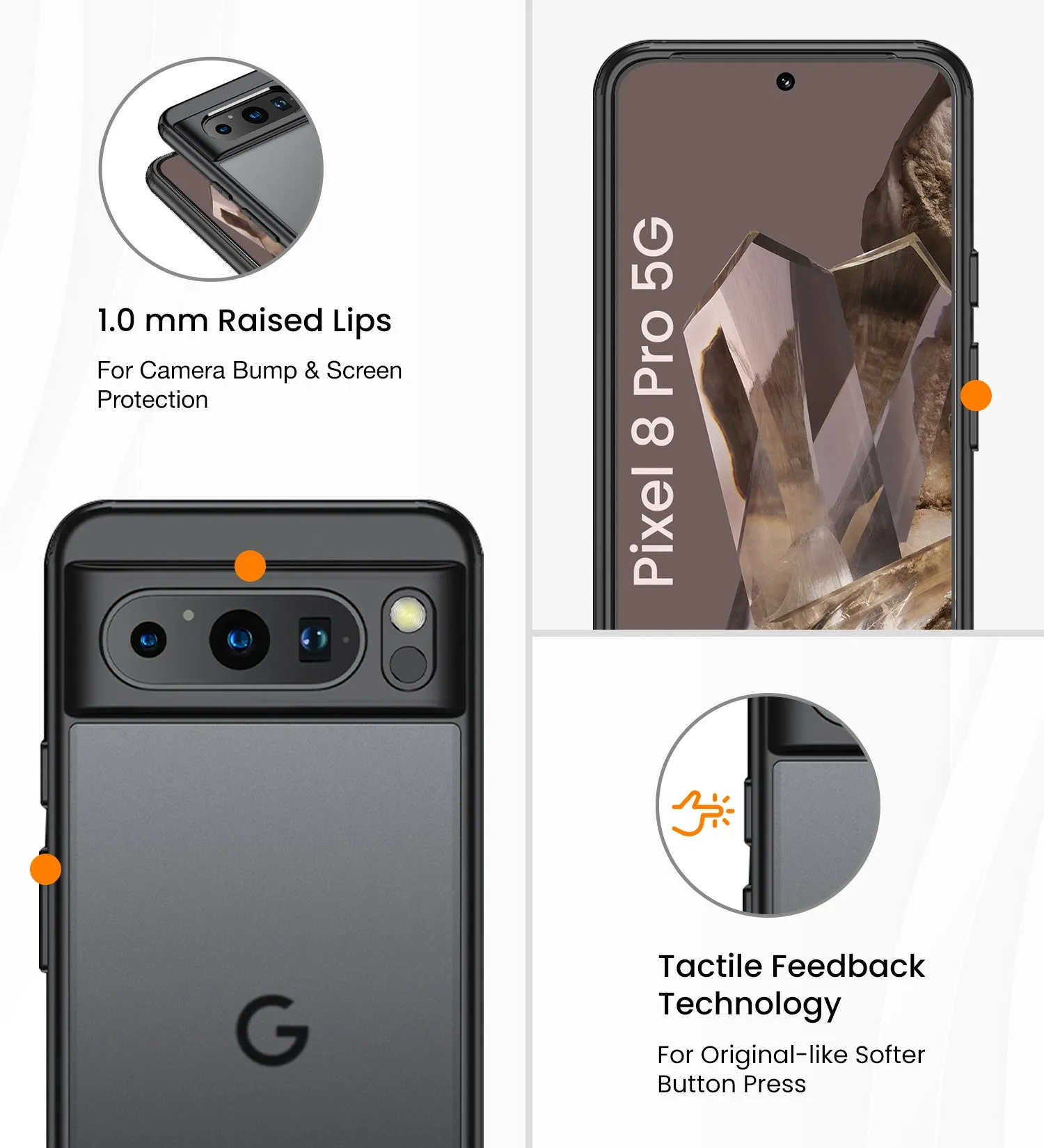 Rugged Frosted Semi Transparent PC Shock Proof Slim Back Cover for Google Pixel 8 Pro 5G, 6.7 inch, Black