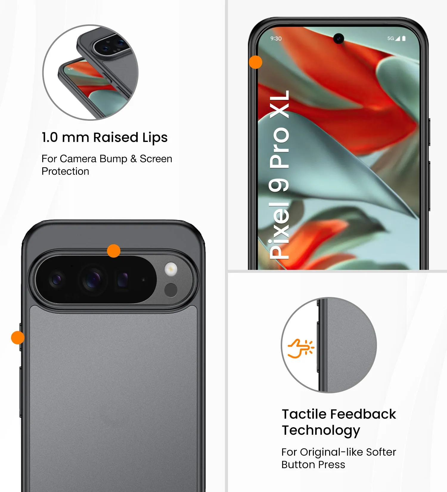 Rugged Frosted Semi Transparent PC Shock Proof Slim Back Cover for Google Pixel 9 Pro XL 5G, 6.8 inch, Black