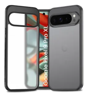 Rugged Frosted Semi Transparent PC Shock Proof Slim Back Cover for Google Pixel 9 Pro XL 5G, 6.8 inch, Black