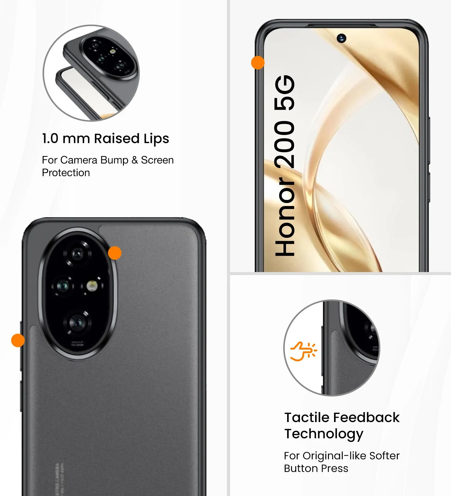 Rugged Frosted Semi Transparent PC Shock Proof Slim Back Cover for Honor 200 5G, 6.7 inch, Black