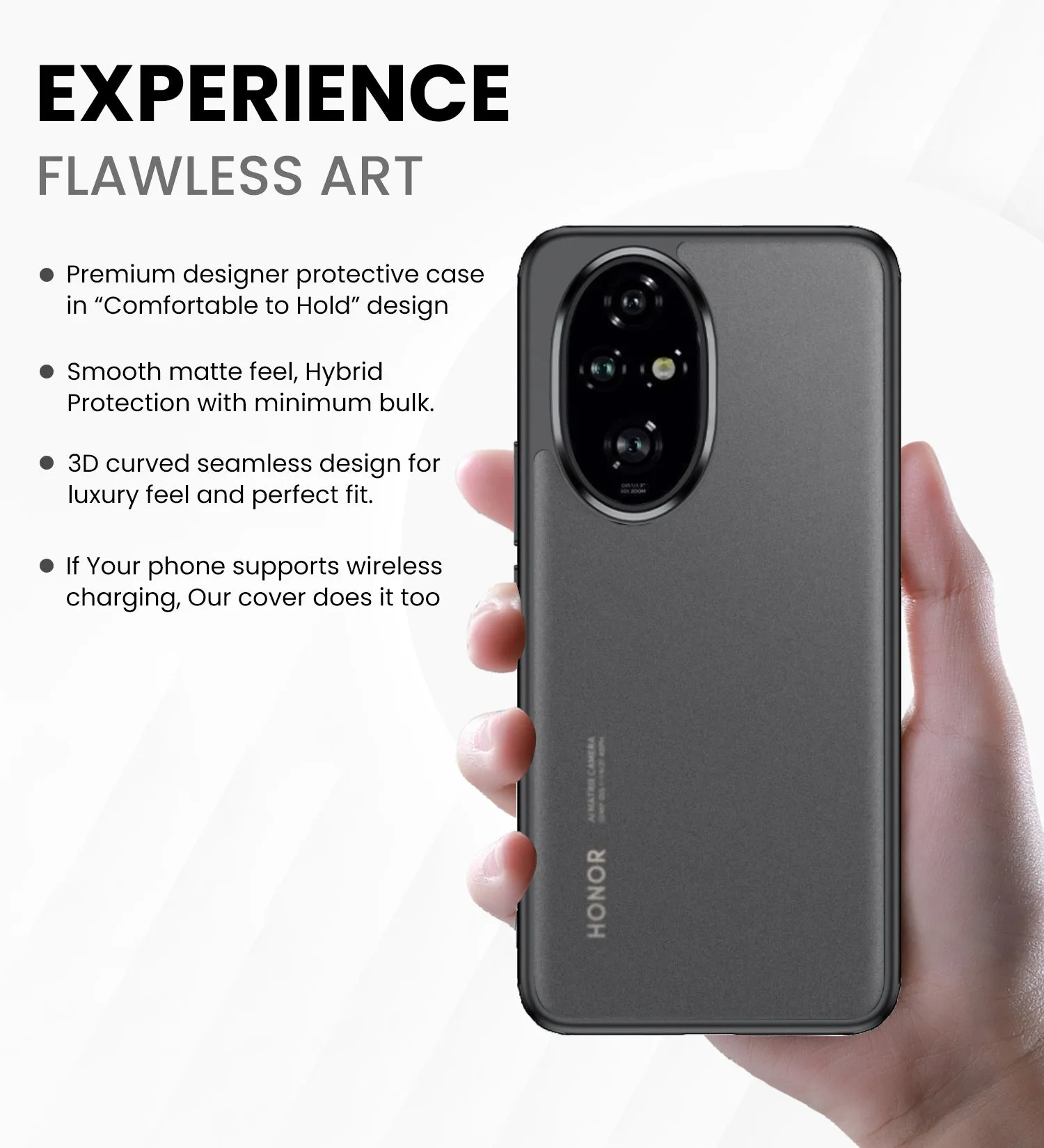Rugged Frosted Semi Transparent PC Shock Proof Slim Back Cover for Honor 200 5G, 6.7 inch, Black