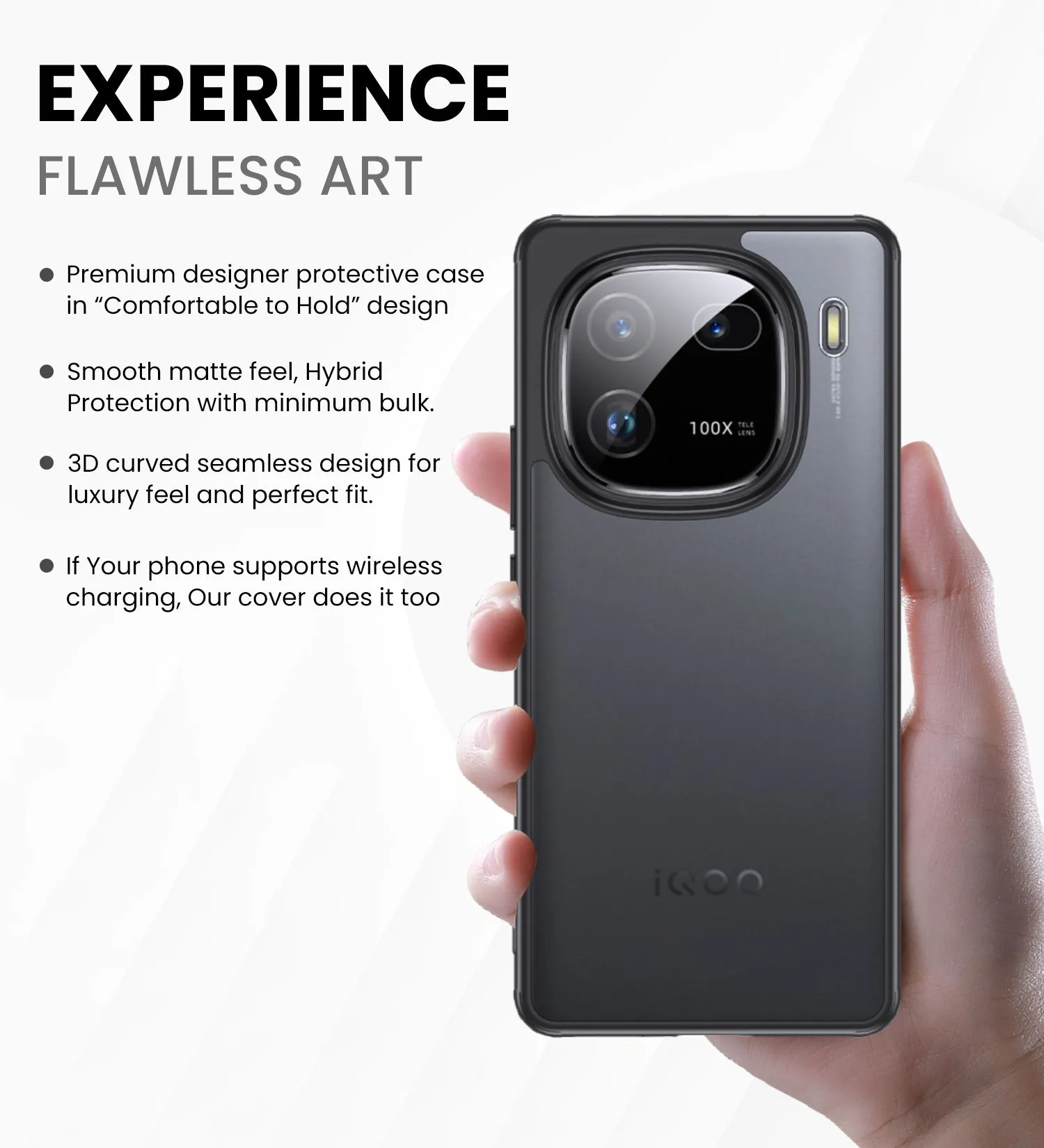Rugged Frosted Semi Transparent PC Shock Proof Slim Back Cover for IQOO 12 5G, 6.78 inch, Black