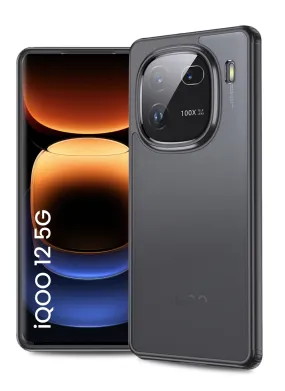 Rugged Frosted Semi Transparent PC Shock Proof Slim Back Cover for IQOO 12 5G, 6.78 inch, Black