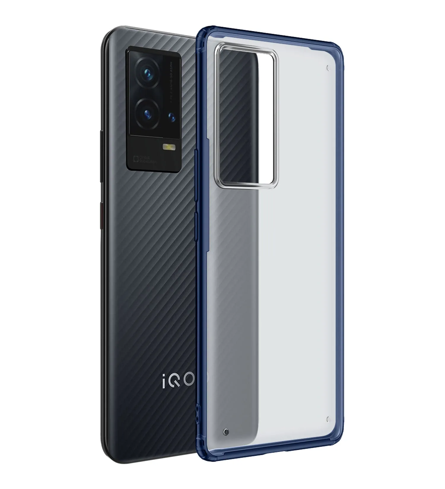 Rugged Frosted Semi Transparent PC Shock Proof Slim Back Cover for iQOO 9 5G, 6.56 inch, Blue