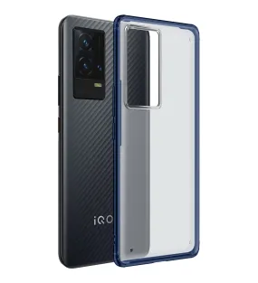 Rugged Frosted Semi Transparent PC Shock Proof Slim Back Cover for iQOO 9 5G, 6.56 inch, Blue