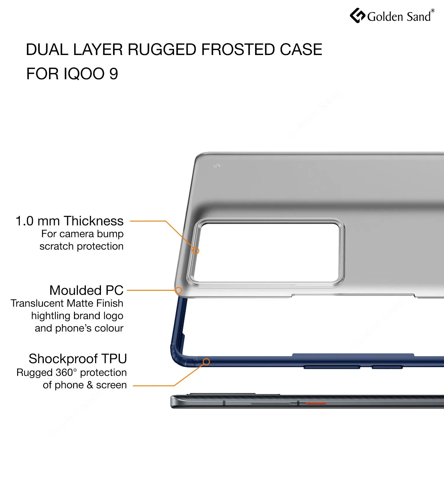 Rugged Frosted Semi Transparent PC Shock Proof Slim Back Cover for iQOO 9 5G, 6.56 inch, Blue