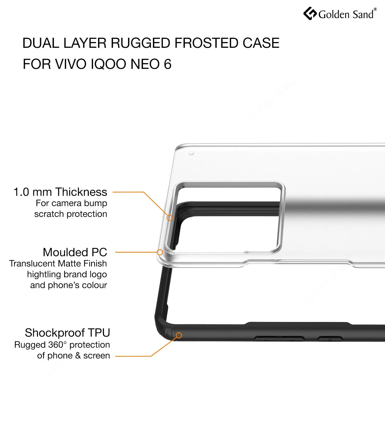 Rugged Frosted Semi Transparent PC Shock Proof Slim Back Cover for iQOO Neo 6 5G, 6.62 inch, Black