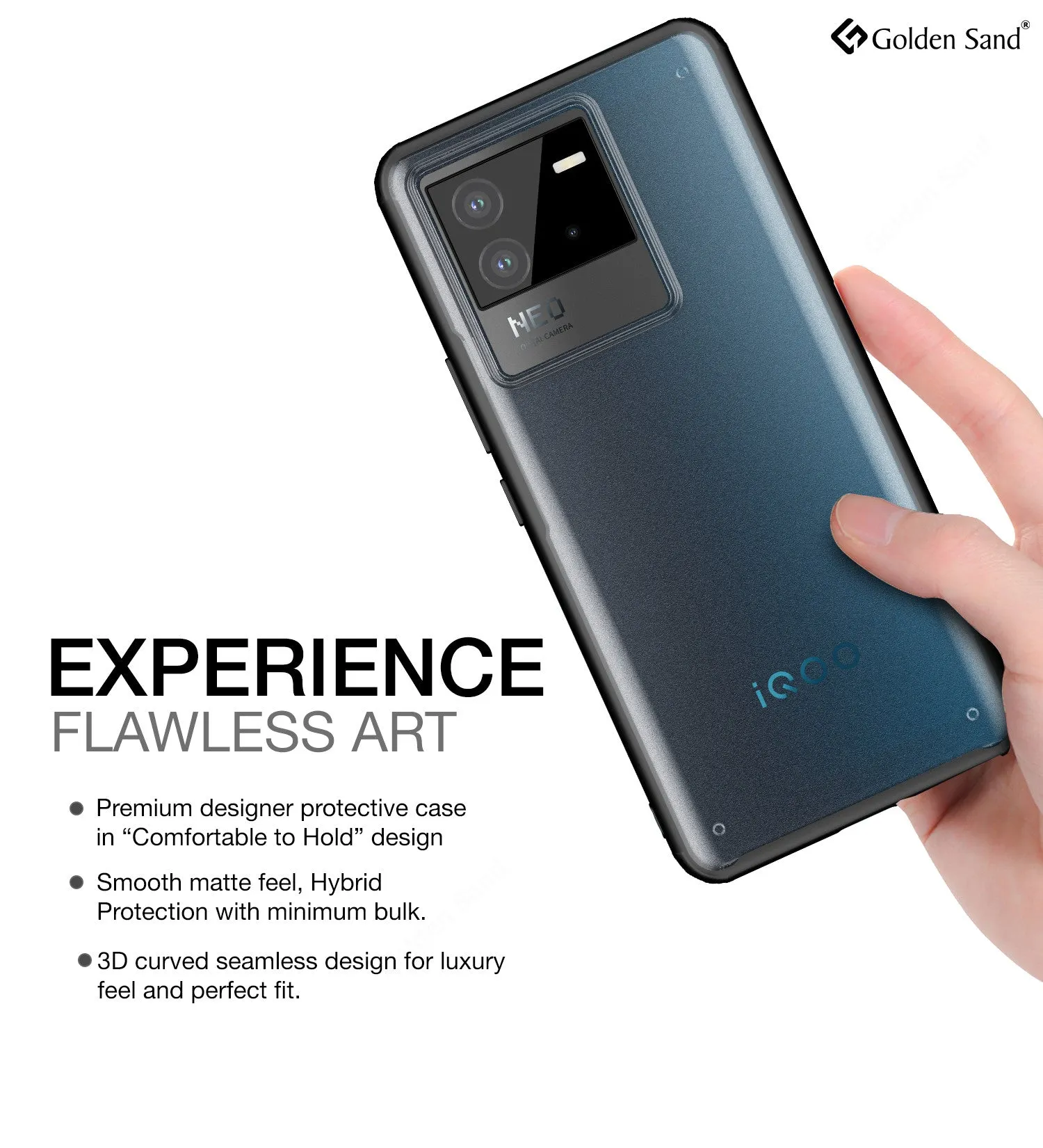 Rugged Frosted Semi Transparent PC Shock Proof Slim Back Cover for iQOO Neo 6 5G, 6.62 inch, Black