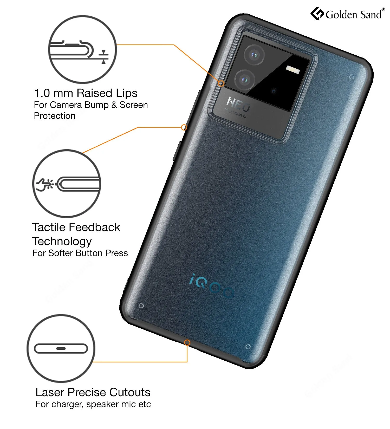 Rugged Frosted Semi Transparent PC Shock Proof Slim Back Cover for iQOO Neo 6 5G, 6.62 inch, Black
