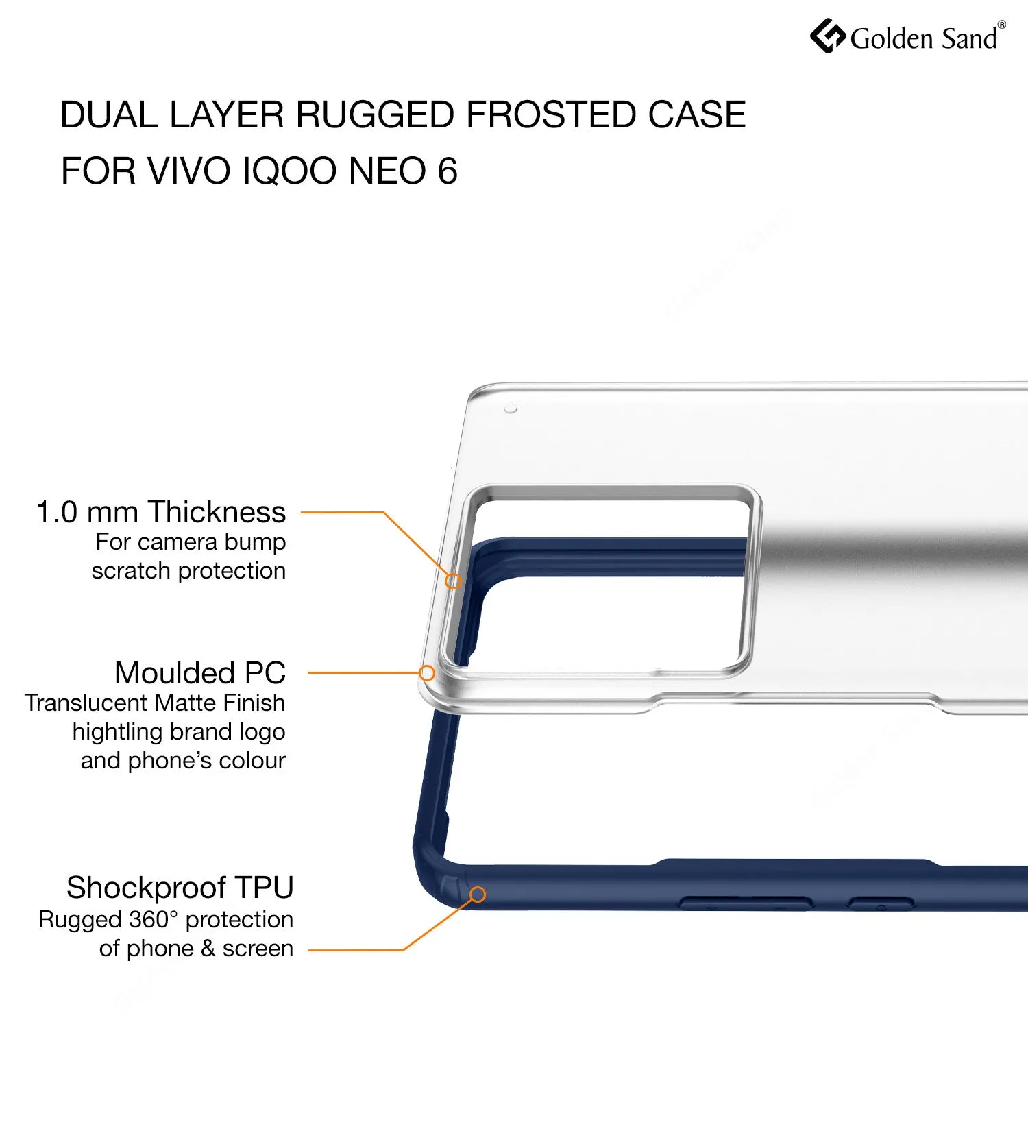 Rugged Frosted Semi Transparent PC Shock Proof Slim Back Cover for iQOO Neo 6 5G, 6.62 inch, Blue