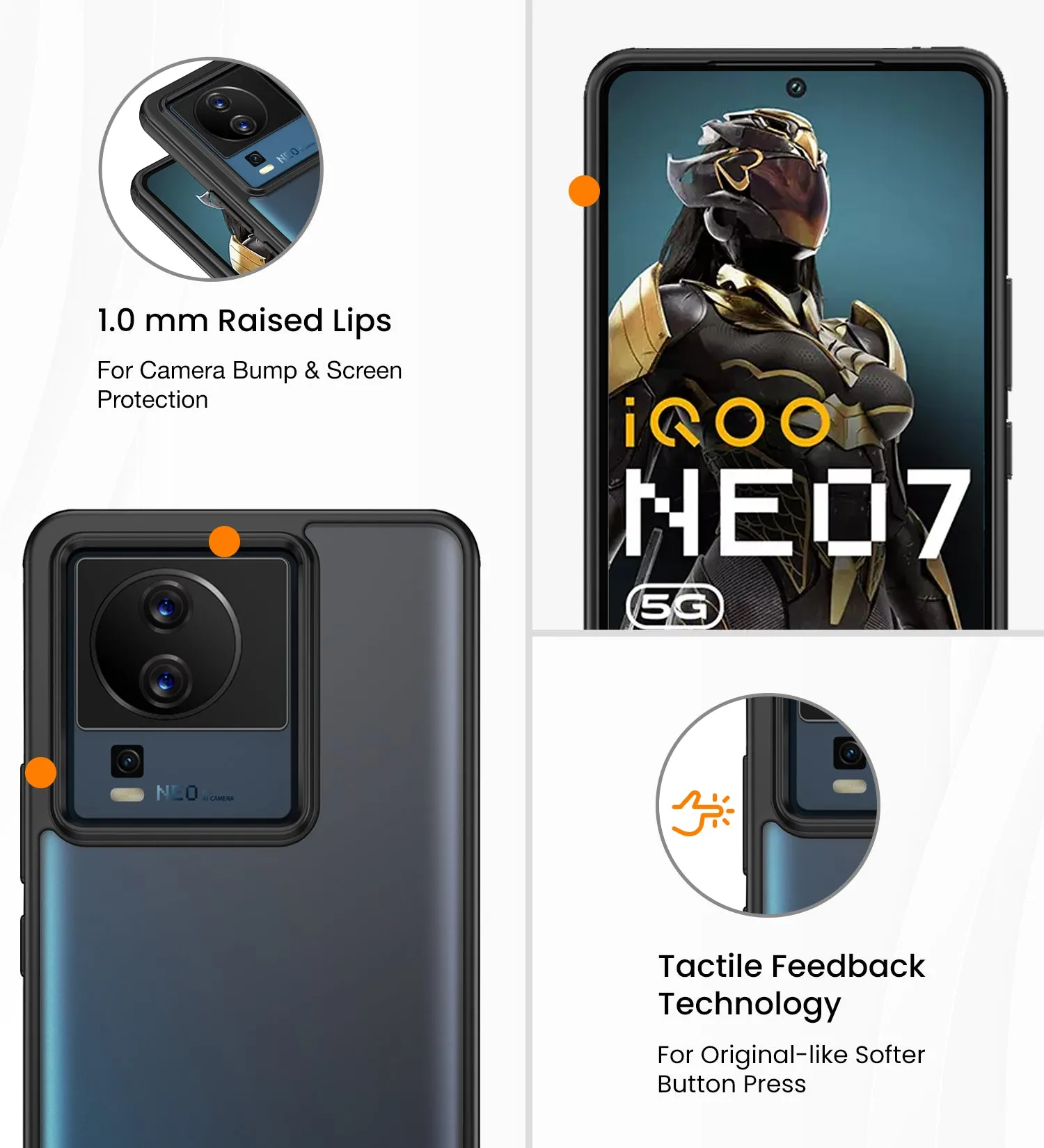 Rugged Frosted Semi Transparent PC Shock Proof Slim Back Cover for iQOO Neo 7 5G, iQOO Neo 7 Pro 5G, 6.78 inch, Black