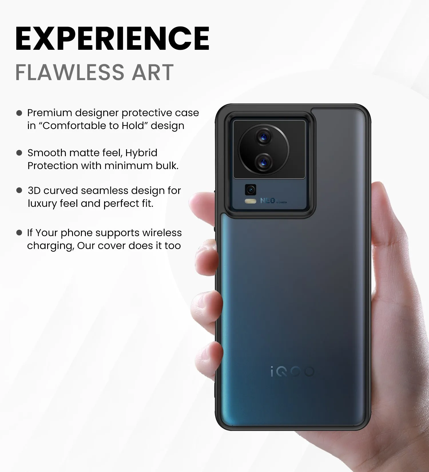 Rugged Frosted Semi Transparent PC Shock Proof Slim Back Cover for iQOO Neo 7 5G, iQOO Neo 7 Pro 5G, 6.78 inch, Black