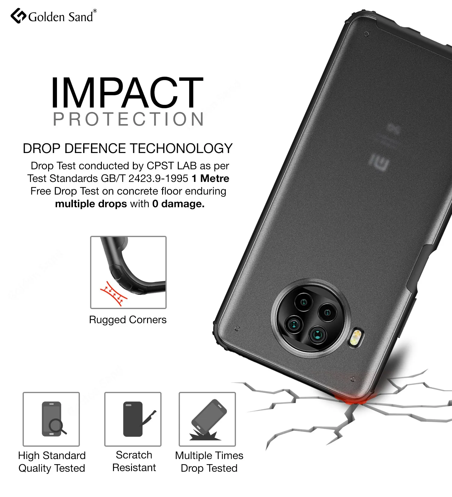 Rugged Frosted Semi Transparent PC Shock Proof Slim Back Cover for Mi 10i 5G, 6.67 inch, Black
