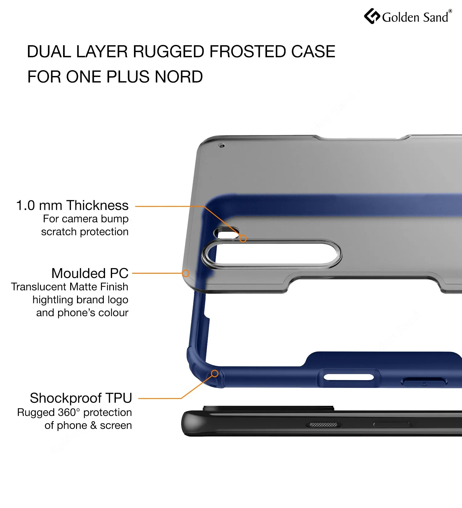 Rugged Frosted Semi Transparent PC Shock Proof Slim Back Cover for One Plus Nord (1  Nord), Blue