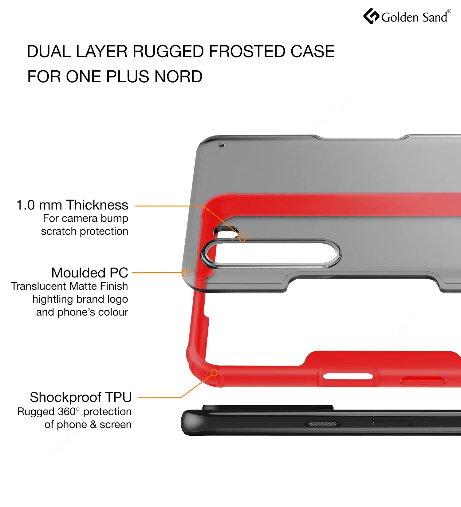 Rugged Frosted Semi Transparent PC Shock Proof Slim Back Cover for One Plus Nord (1  Nord), Red